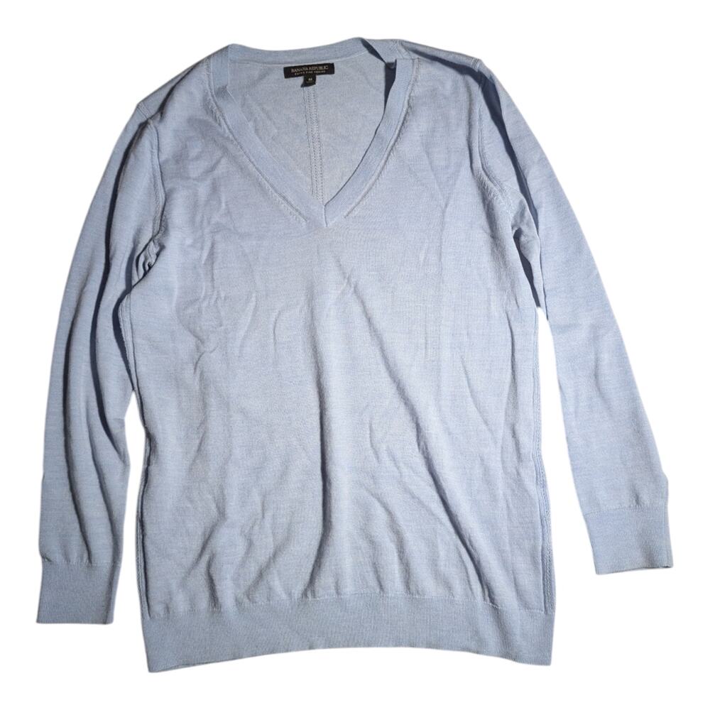 Banana Republic Sky Blue Extra Fine Merino Wool V-Neck Pullover Sweater Sz M
